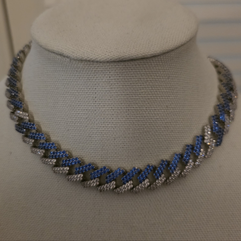 Cuban Link Blue and Silver Women's Necklace